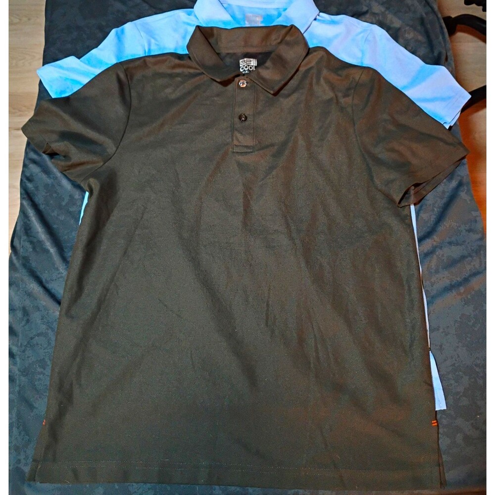 32 Degree Men's Solid Polo Shirt M Blue/Gray Short Sleeve Collared Button 2 pack